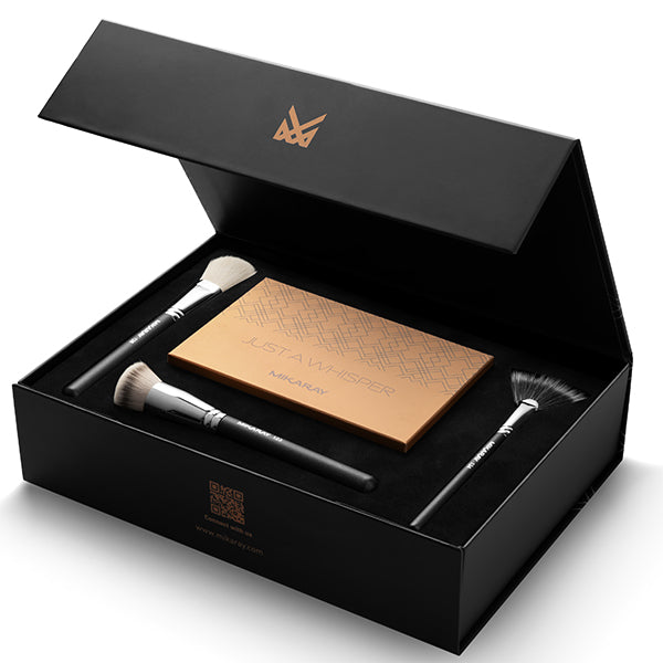JUST A WHISPER Box Set - Contour and Highlight palette and premium makeup brushes
